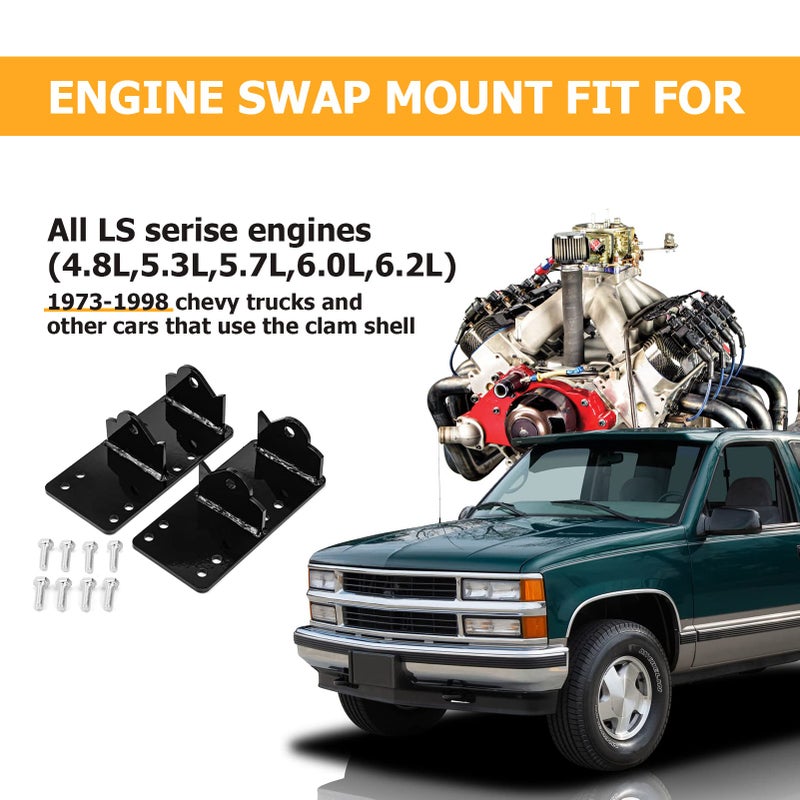 WeiSen LS Engine Swap Mount Trolling Motor Mount C10 Bracket Compatible with Chevy 1973-1998, Fit GMC 1973-1998 Truck w/Clamshell 4.8L/5.3L/5.7L/6.0L/6.2L - Image 2